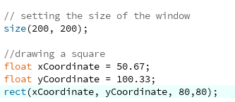 Using the float data type to set the coordinates of a square